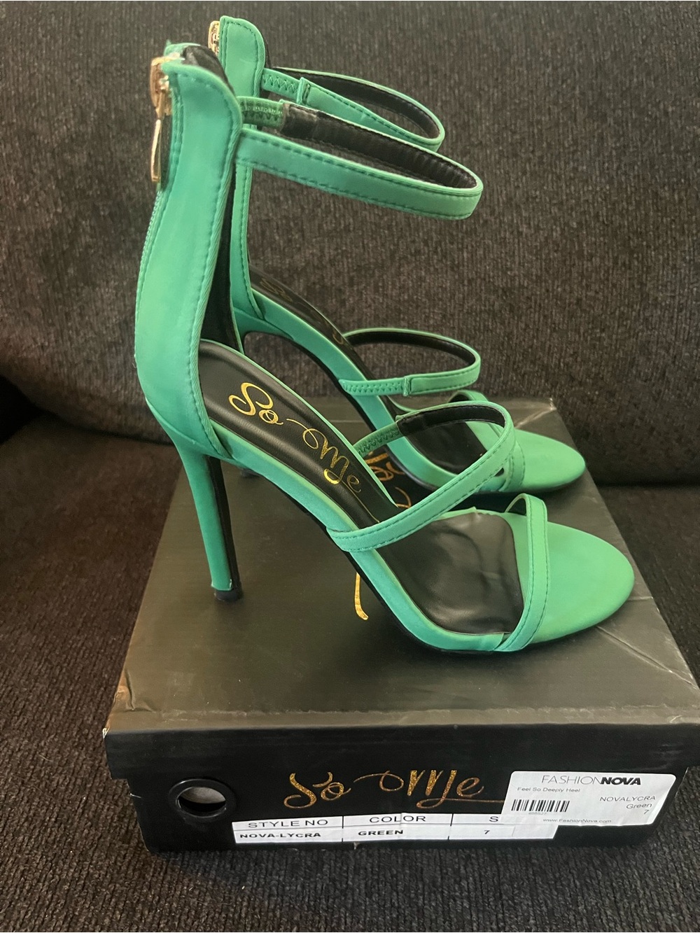 So Me Emerald Strappy Ankle-Stapled High Heels